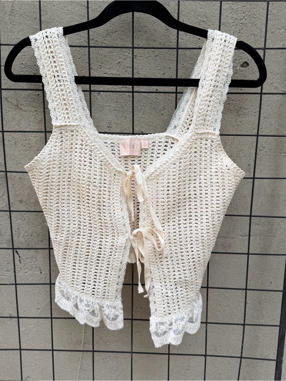 Good Luck Gem Cream Crochet Tank Top with Blush Label